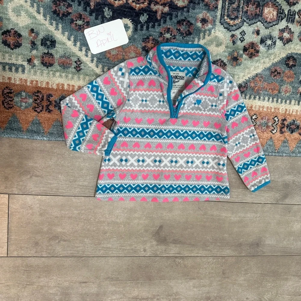 Y2K OshKosh B'Gosh Toddler Girl Fair Isle Print Pullover Sweater 3T Quarter-Zip